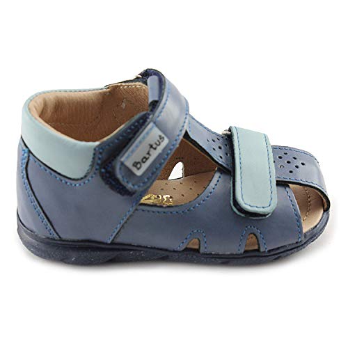 Bartus Boys Closed Toe Leather Sandals with Arch, Ankle and Orthopedic Support 120/P Dricend Niebieski EU 18/US 2.5-3.5 Infant