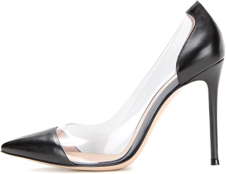 Womens Transparent Heels Stiletto High Heels Pointed Cap Toe Court Shoes Slip-on Pumps Clear Dress Shoes 4 Inch Patent Leather-image-0
