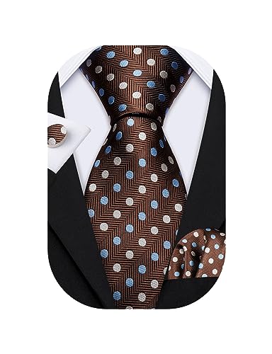 Image of Barry.Wang Ties for Men Silk Tie Sets Polka Dot Woven Necktie Pocket Square Cufflinks Business Wedding