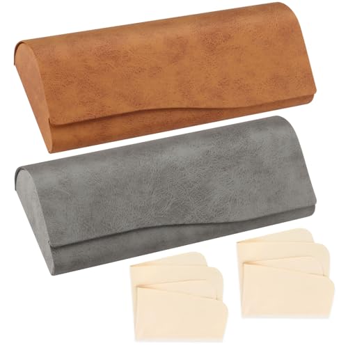 JIASI&JIESY 2 Pièces Étui lunettes Rigide en Cuir Synthétique, Portable Boite Lunettes Rigide Fermeture Magnétique, avec Chiffon en Microfibre, pour Femmes Hommes Soleil Lecture