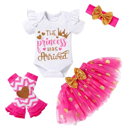 Image of Newborn Baby Girl Outfits Infant Letter Print Romper+Tutu Skirt+Headband+Legging Warmer Coming Home Clothes Set