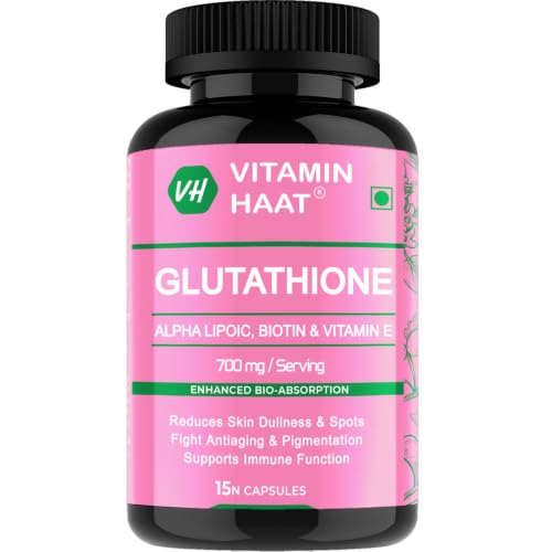 Image of L Glutathione Supplement with Vitamin C, Alpha Lipoic Acid, Biotin, Vitamin E & Grape Seed Extract | Glutathione for Antioxidant Support, Skin Wellness & Beauty Nutrition | 15 Capsules by VitaminHaat
