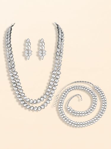 Image of Peora Kundan Faux Pearl Necklace & Jewellery Set Gift for Women