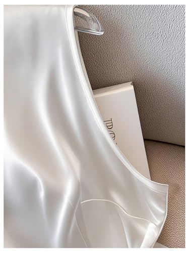 GORGLITTER Women's Bow Tie Silky Satin Vest Belted Ruffle Tops V Neck Sleeveless Dressy Shirt3