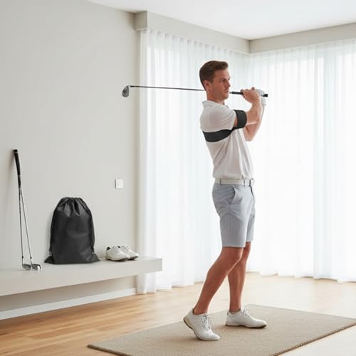 Qnvyw Slider Golf-Trainingshilfe, Golf Swing Band mit Echtzeit-Feedback, Für Indoor- und Outdoor-Training, Schwarzes Golf-Armband mit Tasche 25x30 cm
