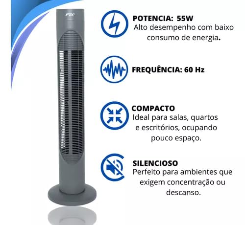 Ventilador De Torre coluna 3 niveis de velocidades Turbo Silencioso circulador de ar compacto 127v 8