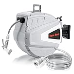 Tubiaz Enrouleur de tuyau, 20 m, montage mural, enrouleur de tuyau d'arrosage, avec rétractation automatique, tour de tuyau à 180 °, pour arrosage du jardin, gris