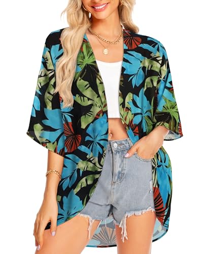 Image of Women Kimono Cardigans Casual Summer Tops Cover up Open Front Floral Print Resort Wear 2026