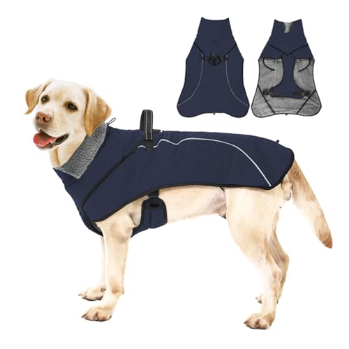 BRADLL 寒い天候のペットの暖かいコート、冬用フリース裏地付き大型犬用服、屋外活動用の暖かい犬用アウターウェアジャケット