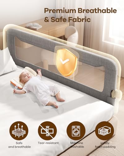 Foldable Bed Rail for Toddlers, 71in Reinforced Carbon Steel Frame&Connectors, Breathable Cationic Fabric - Safety Toddler Bed Rails for Queen, King, Twin, Full, No-Tool Setup. - Image 7