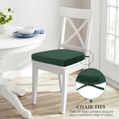 Image of Wellsin Chair Cushions for Dining Chairs 4 Pack - Kitchen Chair Cushions with Ties and Non-Slip Backing - Dining Chair Pads 16 inchX16 inchX2 inch, Dark Green