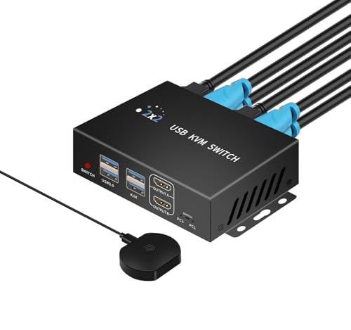 Dual Monitor Kvm Switch 2 Monitors 2 Computers HDMI 4k@60HZ,USB3.0.
