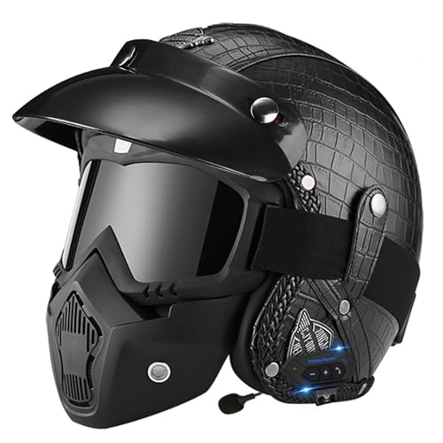 Casco moto jet retro de cuero con Bluetooth talla M para scooter
