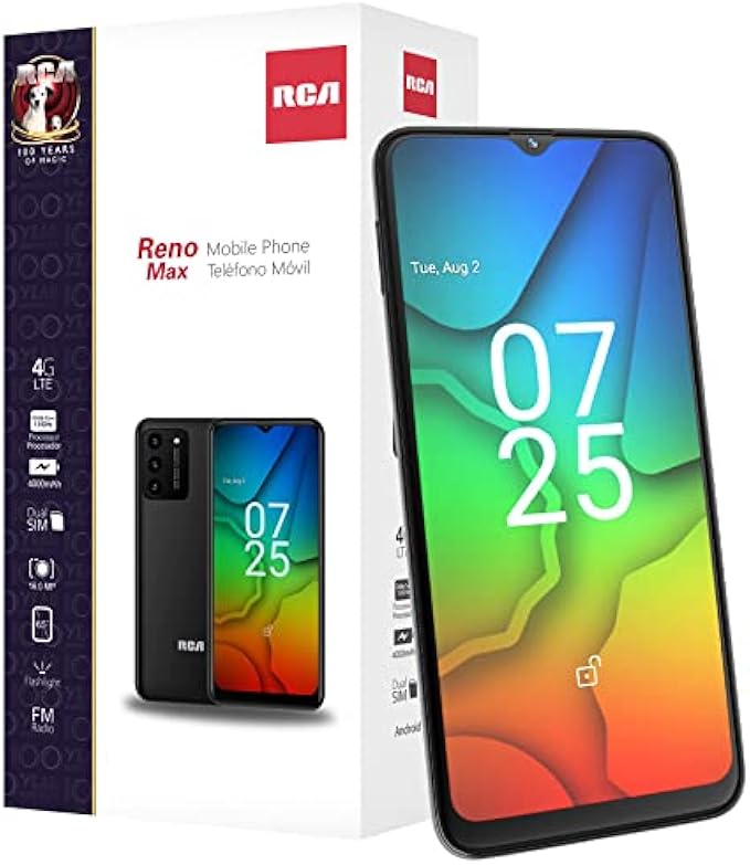 RCA Reno Max | 6.5” HD+ Brightness Boost Display | 64GB + 4GB RAM | 4G LTE Unlocked Smartphone | Android 12 | Octa Core Processor | 16MP Triple Camera | 4000 mAh Battery | Black | T-Mobile