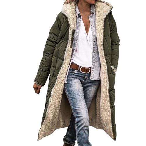 HOOUDO Winter Coats for Women UK Fleece Lined Warm Outerwear Ladies Padded Puffer Jackets Quilted Down Coat Full Zip Hooded Longline Raincoat Jacket