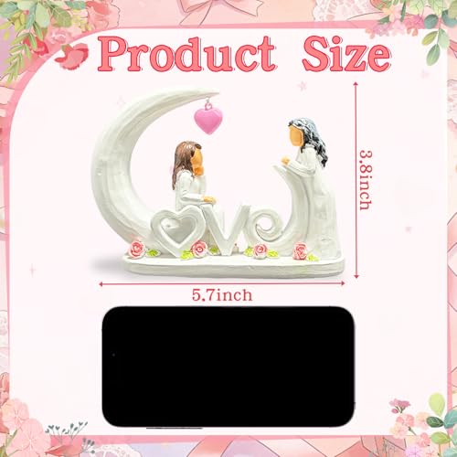 Figura decorativa madre e hija en resina con corazón rosa miniatura 2