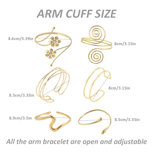 ItsStarred Elegant Gold Arm Cuff Bracelet Set for Women - Adjustable Flower & Wave Designs, Chic Upper Arm Bangles for Summer and Beach Fashion - Image 7