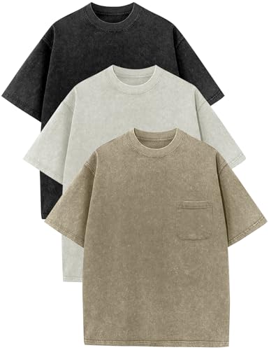 Image of COZYPOIN Unisex Kids Vintage Acid Wash Cotton Tees Crew Neck 3-16Y