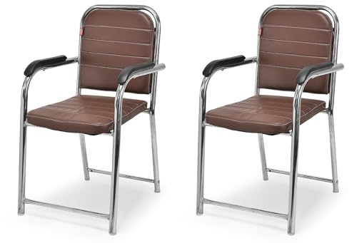GOYALSON Office Chair Visitor with arm Rest with Steel Frame and Cushioned seat Back Chair Without Wheels Chair (2, Coffee, Heavy 1)