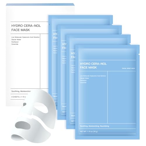 4 Piezas Hydro Cera-nol Real Deep Mask, Mascarilla Hidratante Intensiva para Piel Sensible, Alivia Enrojecimiento y Fortalece la Barrera CutáNea, Mascarilla Facial con ColáGeno para Todo Tipo de Piel