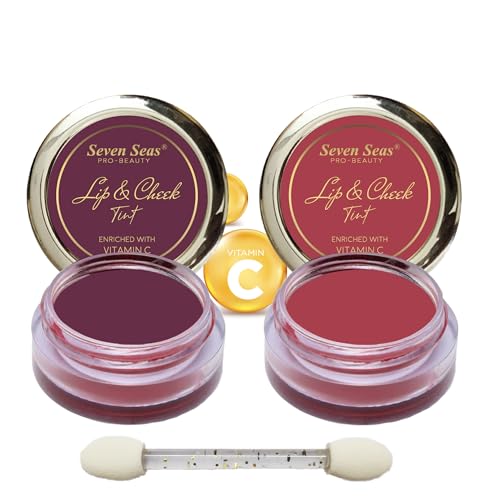 Image of Seven Seas Lips & Cheek Tint Combo Pack of 2 | Matte Natural Blush for Women | Lip Tint with Vitamin E | Nourishing Cheek Tint (Wine Berry, Hippie Pink)