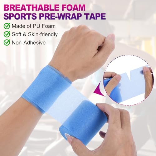 PATIKIL 12 Pack Foam Sports Pre-Wrap Athletic Tape Sports Elastic Wrap 30 Yard Breathable Bandage Rolls Tennis Racquet Grip Tape Cushion Wrap for Hair Ankles Wrist 2 Colors - Image 3