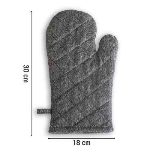 Image of 2 Oven Mitts and 2 Pot Holders Set-Cotton Heat Resistant Pot Stand and Kitchen Gloves-Heat Proof-Free Size-Combo Set (Blue and Grey Mix)