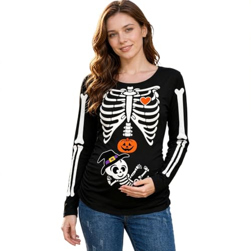 Women Halloween Skeleton Maternity Shirt Long Sleeve Graphic Pregnancy Tops - image 2