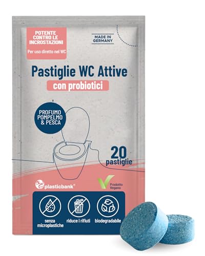 œcolife Pastiglie per WC, 20 pezzi, biodegradabili, confezionate senza plastica, profumo di pompelmo e pesca, pastiglie per la pulizia del WC, pastiglie attive per la toilette, pulizia potente