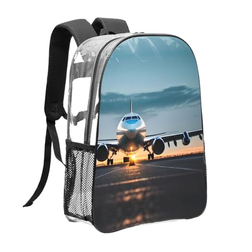 Sac à dos transparent noir avec poches et motif avion | Format One Size polyvalent