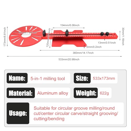 New 5 in 1 Router Milling Groove Bracket for Routing Straight or Cylindrical Edges, Aluminum Router Circle Cutting Jig, Upgraded Router Jig & Router Guide for Woodworking - Image 2