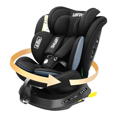 LETTAS 360° Rotating Car Seat with Isofix | i-Size (ECE R129) | 0-12 Years (40-150cm) | Group 0+/1/2/3 | Rear & Forward Facing