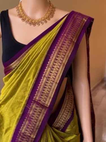 Image of Pure Kalyani Cotton Saree | Zari Border & Blouse Piece - Lata Gadwal Design | Traditional Saree