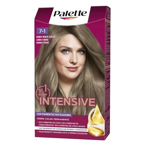 Schwarzkopf Palette Intensive Creme Color - Tinte 7.1 Rubio Medio Ceniza – Óptima cobertura de canas –Coloración Permanente de Cuidado con Aceite de Marula - Color duradero hasta 8 semanas