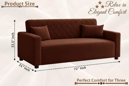 Image of Rosebell 3 Seater Wooden Sofa for Living Room, Modern Fabric Upholstered Sofa with Quilted Backrest, Cushioned Seating, Padded Armrests & Sturdy Wooden Frame - Brown
