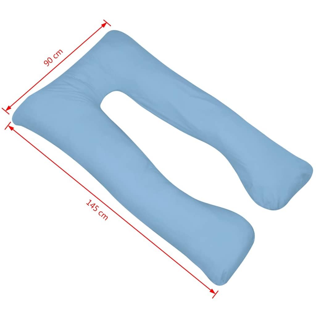 Cojín de maternidad en forma de U, 90 x 145 cm, color azul claro, microfibra con relleno de algodón PP, funda extraíble, suave y duradera, ideal como cojín de vientre y espalda para dormir de