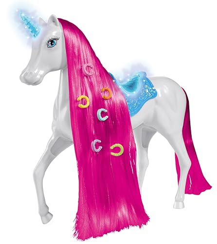 Steffi Love Sparkle Unicorn, Einhorn mit leuchtendem Horn und Sattel, mit Haarclips und Bürste, für 29cm Spielpuppen, Puppe Nicht enthalten, ab 3 Jahren
