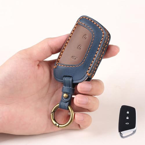 Image of keyzone dual leather key cover for MG Hector 3 button smart key
