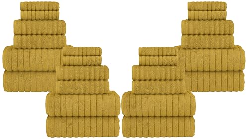 Image of Elegant Comfort 100% Turkish Cotton Corduroy Ribbed Luxury Bath Towels 6-Piece Set, Premium Feel - Quick Dry, Highly Absorbent, Contains 2 Bath,2 Hand & 2 Washcloths,Gold(Pack of 4)