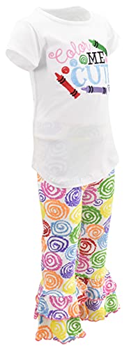 Image of Unique Baby 2 Piece Girls Double Ruffle Leggings and Short Sleeve Shirt Clothes Set Kid and Toddler Girl Outfit
