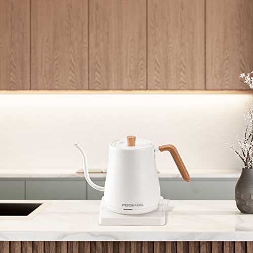 Fooikos Electric Gooseneck Kettle 0.8L For Pour Over Coffee And Tea, Food Grade 304 Stainless Steel, 1000W Quick Heating (White) #TOP6