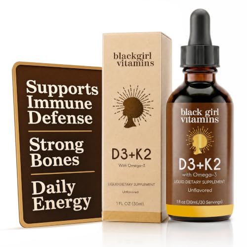Black Girl Vitamins Vitamin D3 K2 Drops (125mcg Each) with Omega 3 Liquid D3 K2 (MK7) Daily Supplement Concentrated Unflavored Drops Vegan (30-Day Supply)