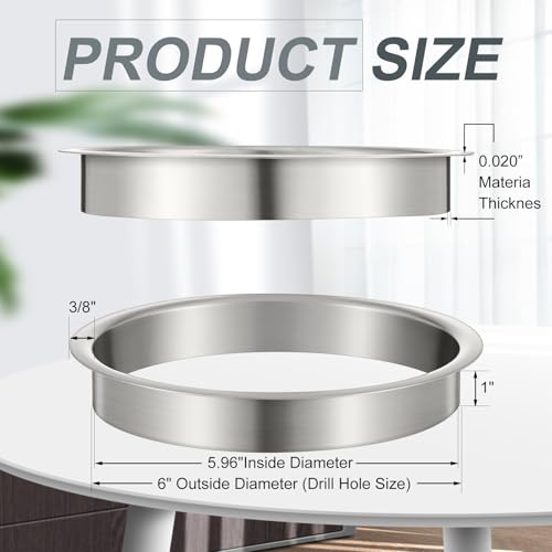 Image of Honeydak 1 Piece 6 inch (Nominal) Diameter x 1 inch Height 304 Polished Stainless Steel 6 inch x 1 inch Trash Grommets for Countertop Inserted Trash Kitchen Cabinet Counter Bin, Ease to Install