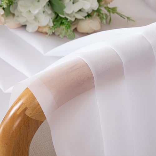 Image of OVZME 2 Pack White Sheer Curtain Panels - 120 Inches Length Light Filtering Sheer Curtains for Living Room, Extra Long Elegant Window Treatments for Sliding Glass Door, Each 42 inch W x 120 inch L