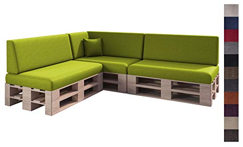 Preisvergleich Produktbild sunnypillow Palettenkissen mit abnehmbarem Bezug Kaltschaum Palettenauflage Palettenpolster Palettensofa Sitzkissen Rückenlehne Indoor Outdoor 8er Set 120 x 80 Grün