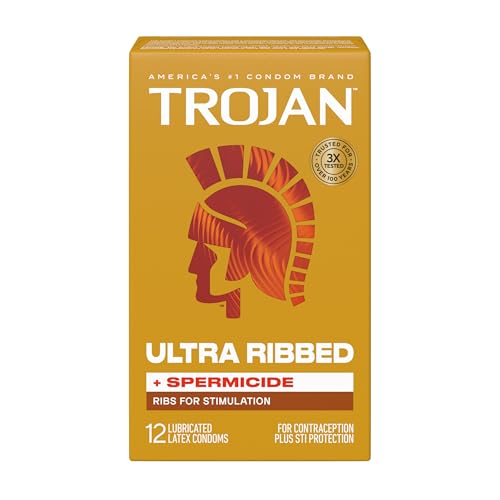 TROJAN Stimulations Ultra Ribbed Spermicidal Condoms, 12 Count