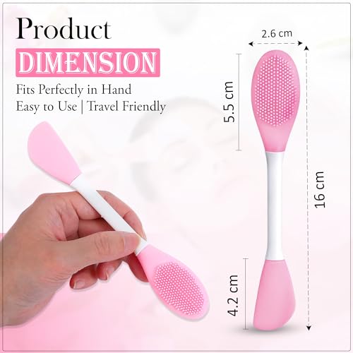 Image of GLUN 2 in 1 Face Mask Applicator Spetula & Lip Facial Cleansing Brush, Pack of 2 Made with Hygienic Soft Silicone Bristle For Gentle Exfoliation