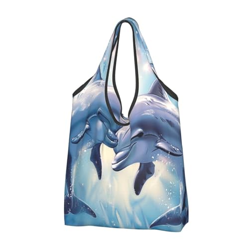 Sacs à provisions imprimés pliables lot de 3 cabas lavables dauphins noir