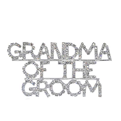 N/D Crystal Word Brooch Pin Hand-Made Bridal Jewelry Rhinestone Brooch Grandma of The Groom Word Pin for Wedding Party