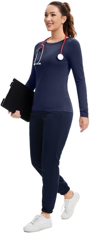 Kitmaz Underscrub Shirt Long Sleeve Women - Undershirts Comfort Crew Neck Tee with Soft & Breathable Fabric-2 Pack - Image 5